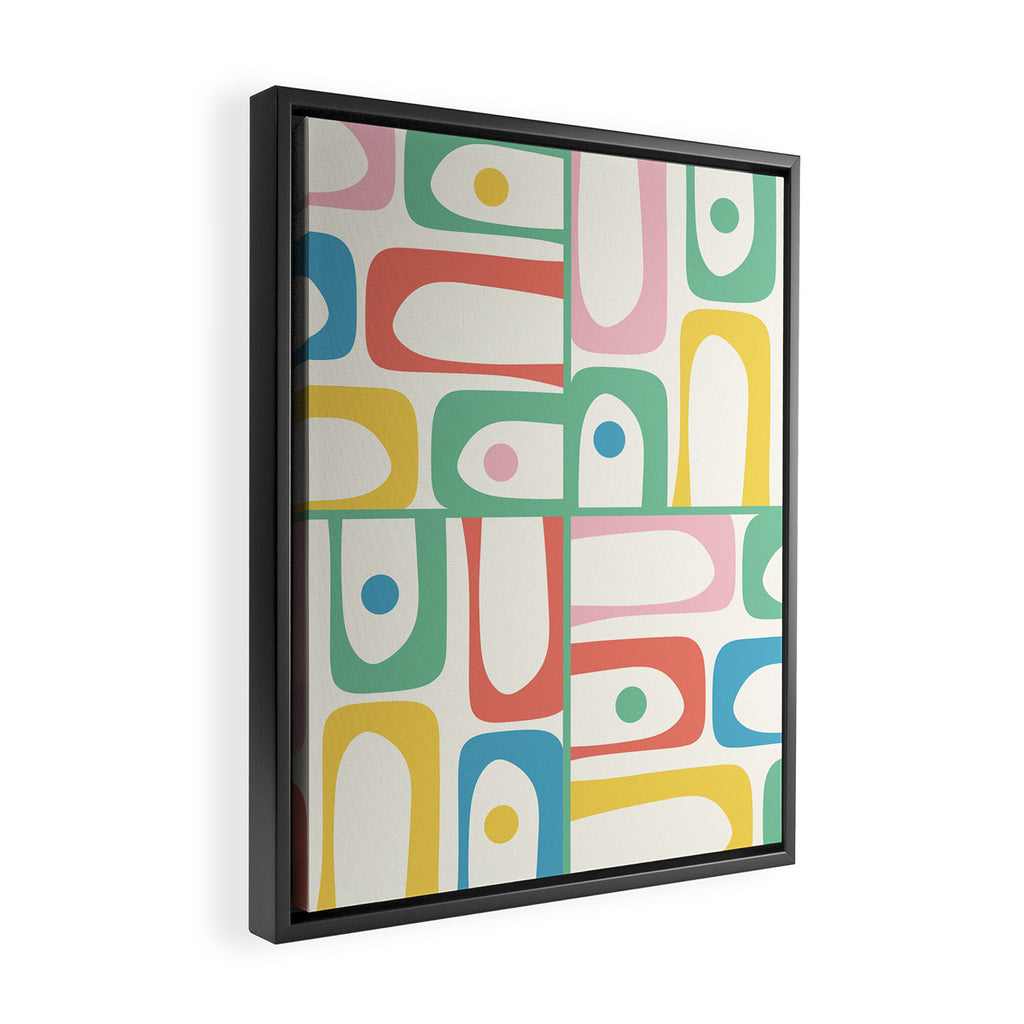 Mid Century Modern Piquet Abstract Multi Cheerful Contemporary Colorful Pattern Framed Canvas Print Gallery Image 2