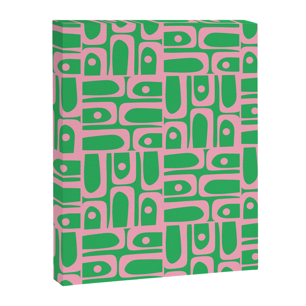 Mid Century Modern Piquet Abstract Multi Geo Pattern in Spring Green and Pink Canvas Print Gallery Image 8