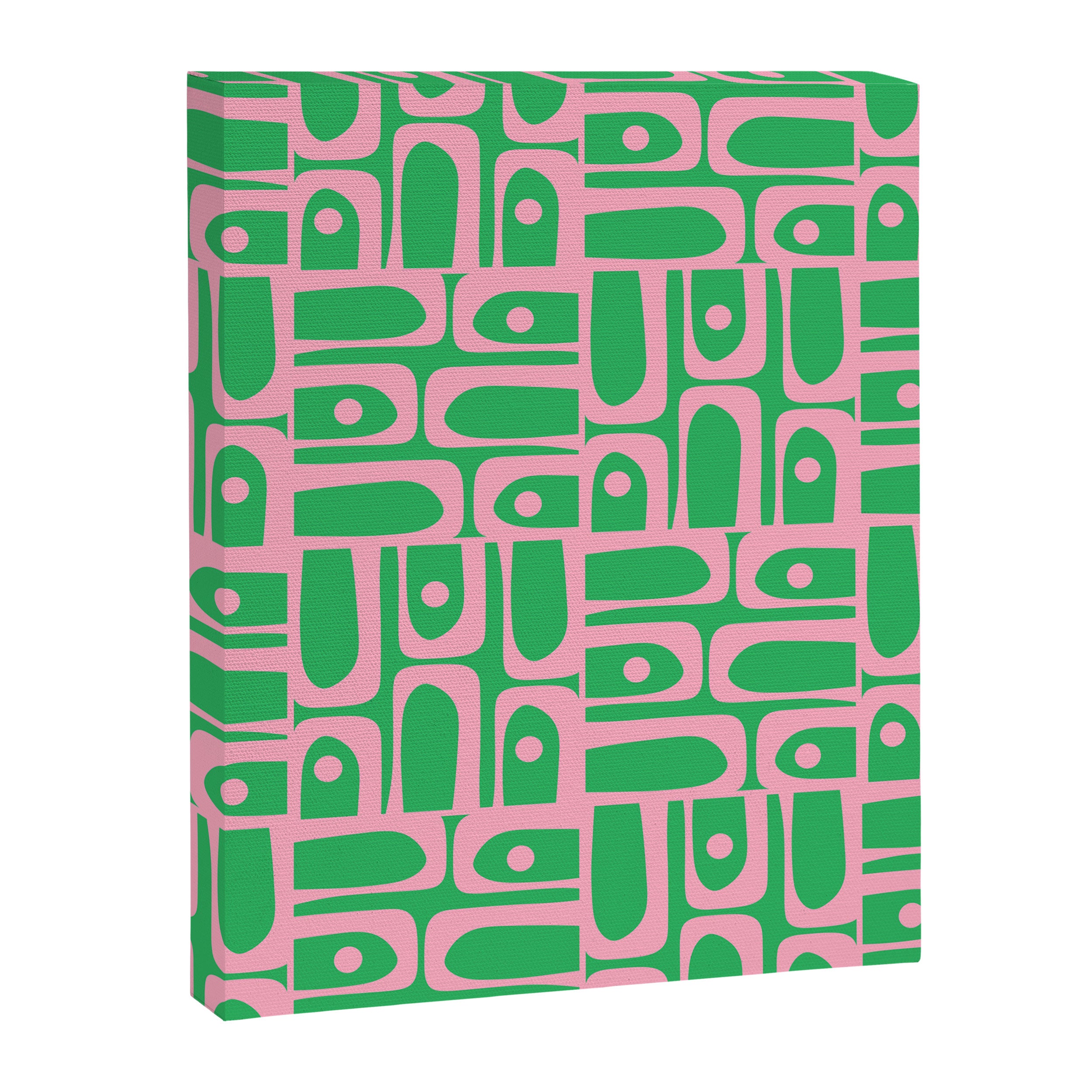 Mid Century Modern Piquet Abstract Multi Geo Pattern in Spring Green and Pink Canvas Print Gallery Image 8