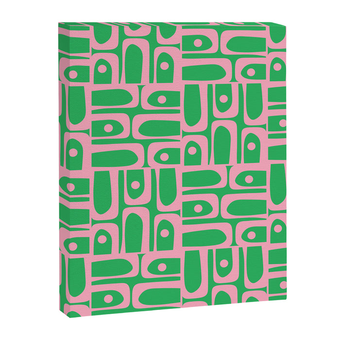 Mid Century Modern Piquet Abstract Multi Geo Pattern in Spring Green and Pink Canvas Print Gallery Image 1