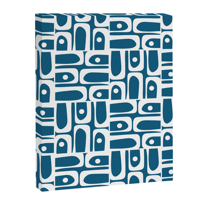Mid Century Modern Piquet Abstract Multi Geometric Blue and White Pattern Canvas Print Gallery Image 1