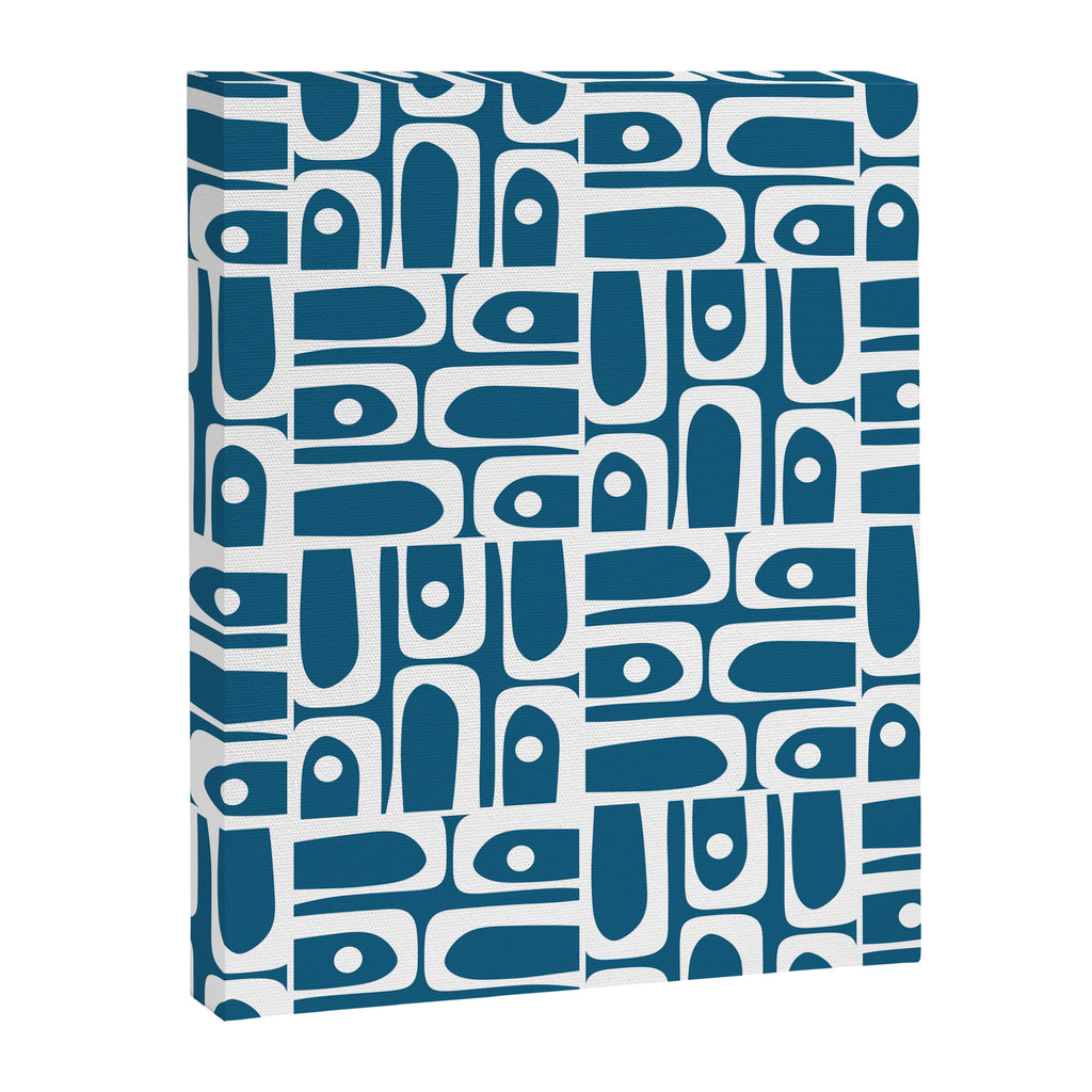 Mid Century Modern Piquet Abstract Multi Geometric Blue and White Pattern Canvas Print Gallery Image 8