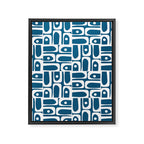 Mid Century Modern Piquet Abstract Multi Geometric Blue and White Pattern Framed Canvas Print Gallery Image 8