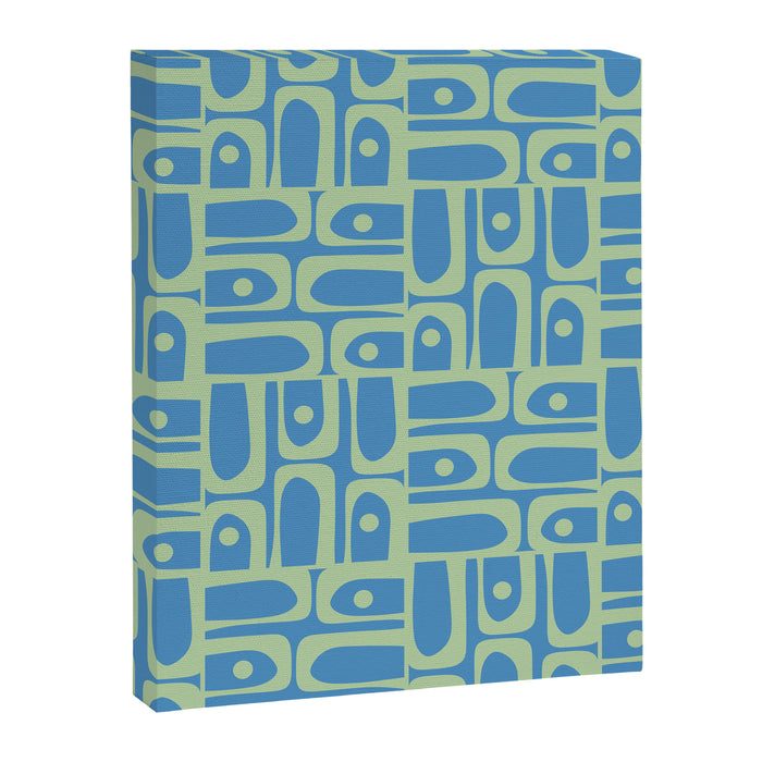 Mid Century Modern Piquet Abstract Multi Geometric Pattern Blue and Light Spring Green Canvas Print Gallery Image 1