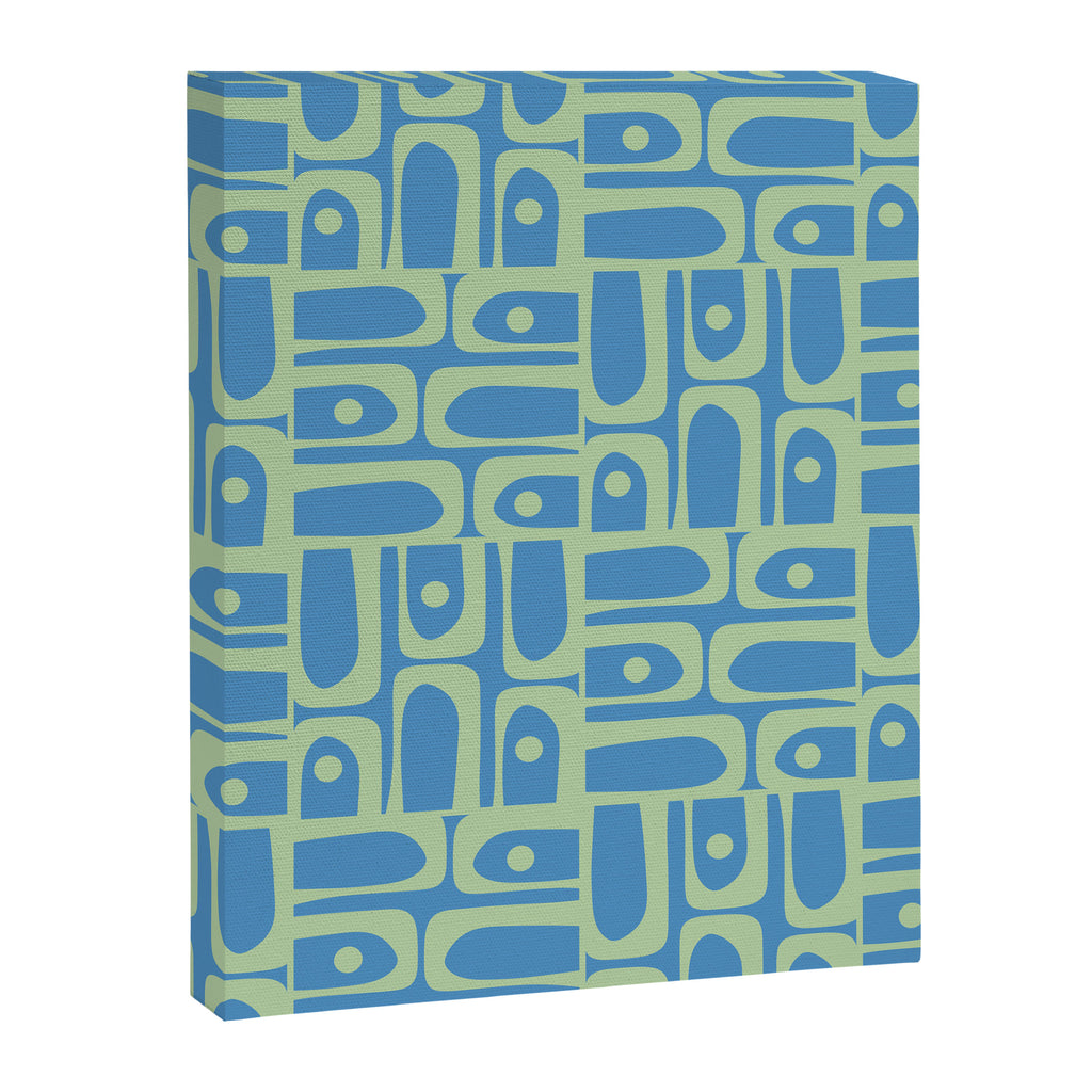 Mid Century Modern Piquet Abstract Multi Geometric Pattern Blue and Light Spring Green Canvas Print Gallery Image 8