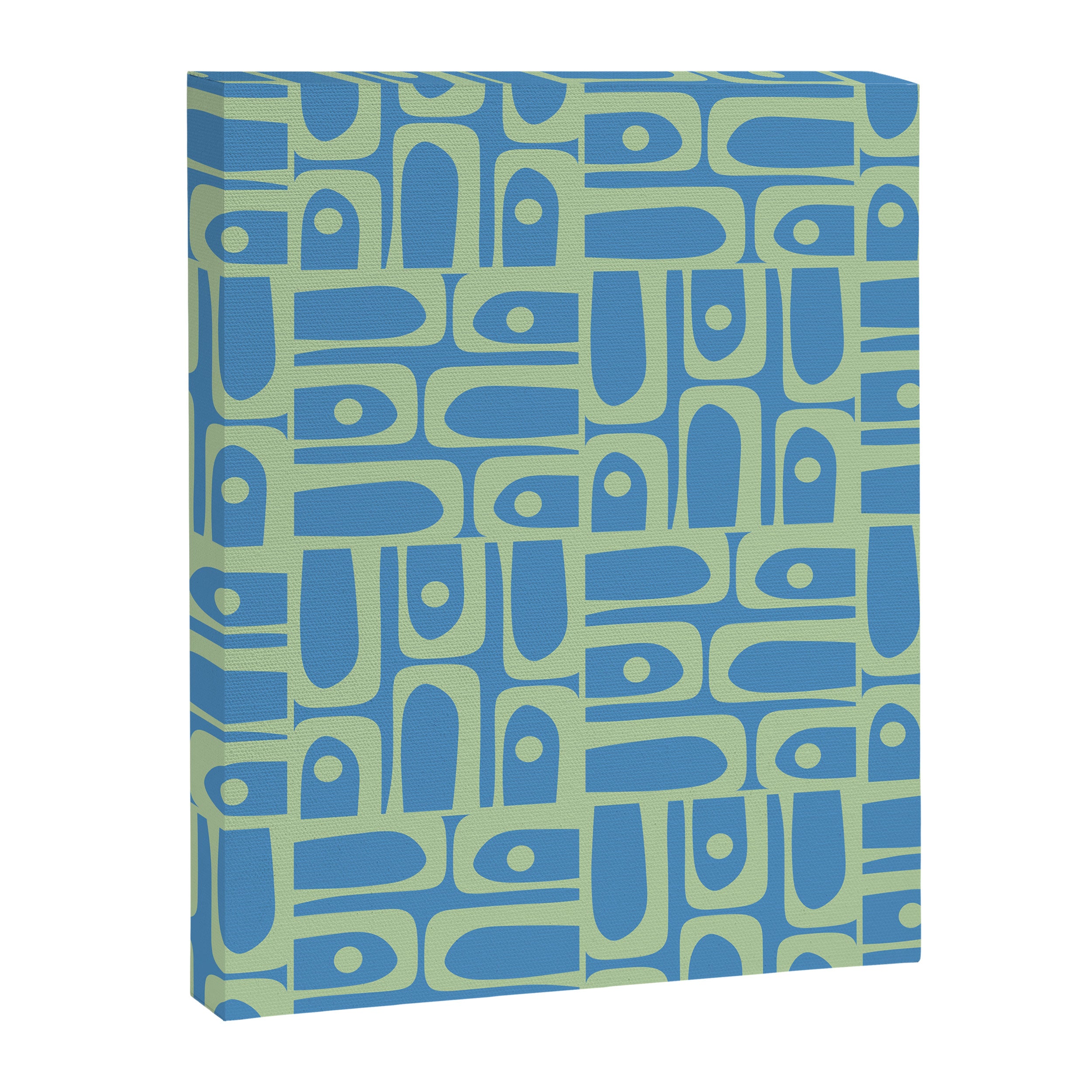 Mid Century Modern Piquet Abstract Multi Geometric Pattern Blue and Light Spring Green Canvas Print Gallery Image 8