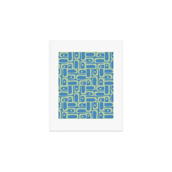 Mid Century Modern Piquet Abstract Multi Geometric Pattern Blue and Light Spring Green Art Print Gallery Image 1