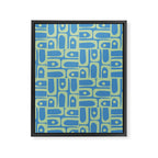Mid Century Modern Piquet Abstract Multi Geometric Pattern Blue and Light Spring Green Framed Canvas Print Gallery Image 8