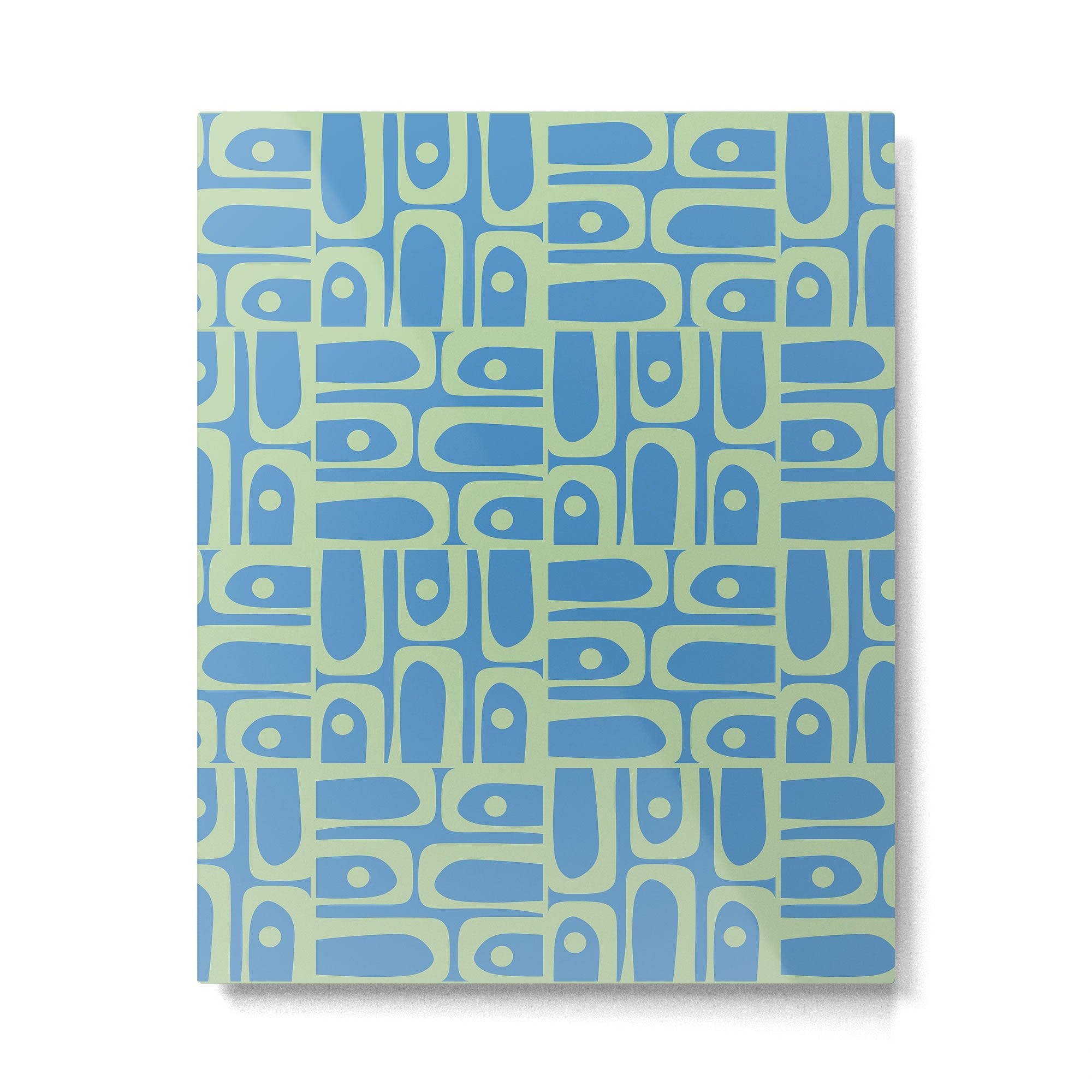 Mid Century Modern Piquet Abstract Multi Geometric Pattern Blue and Light Spring Green Metal Print Gallery Image 6