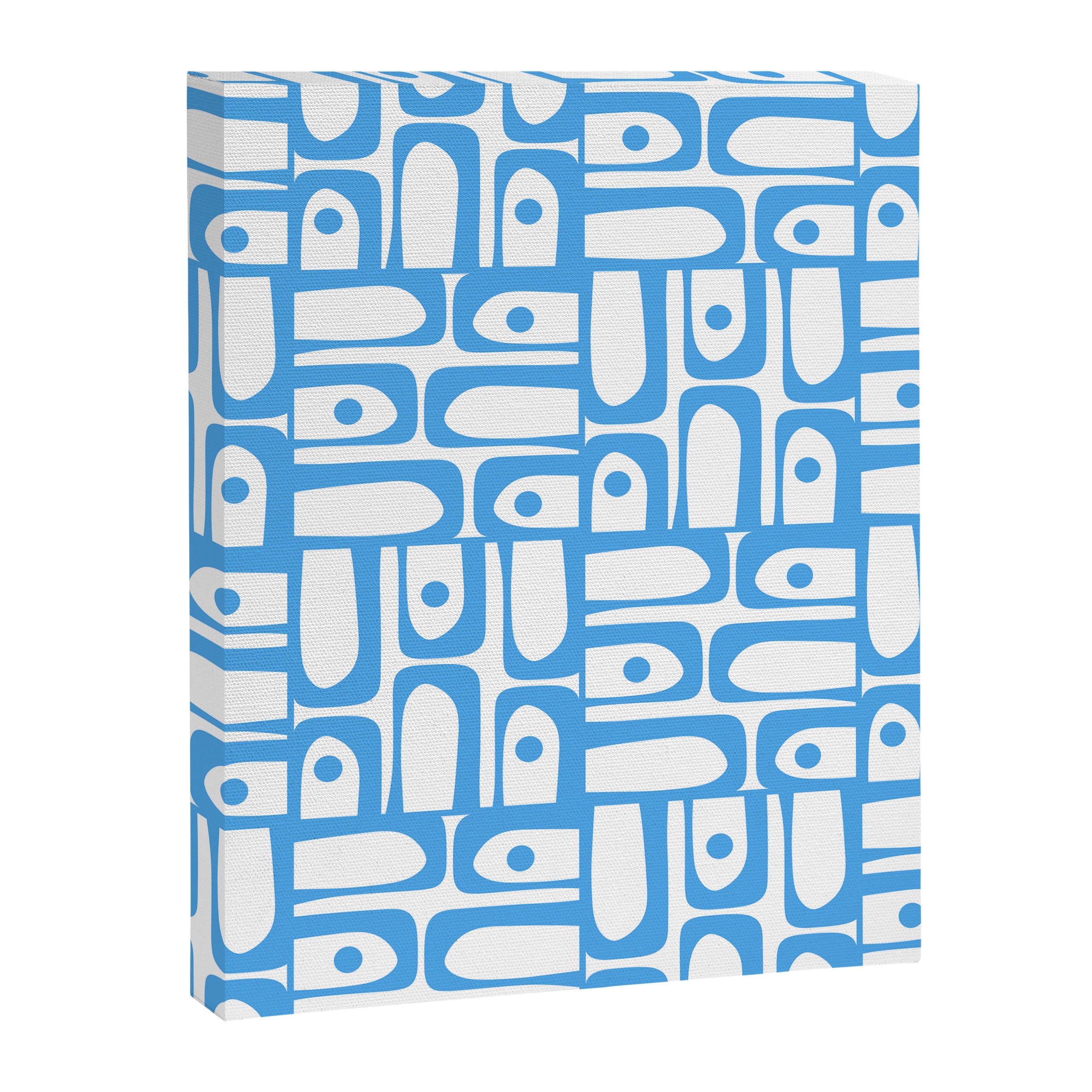 Mid Century Modern Piquet Abstract Multi Geometric Pattern Blue and White  Canvas Print Gallery Image 8