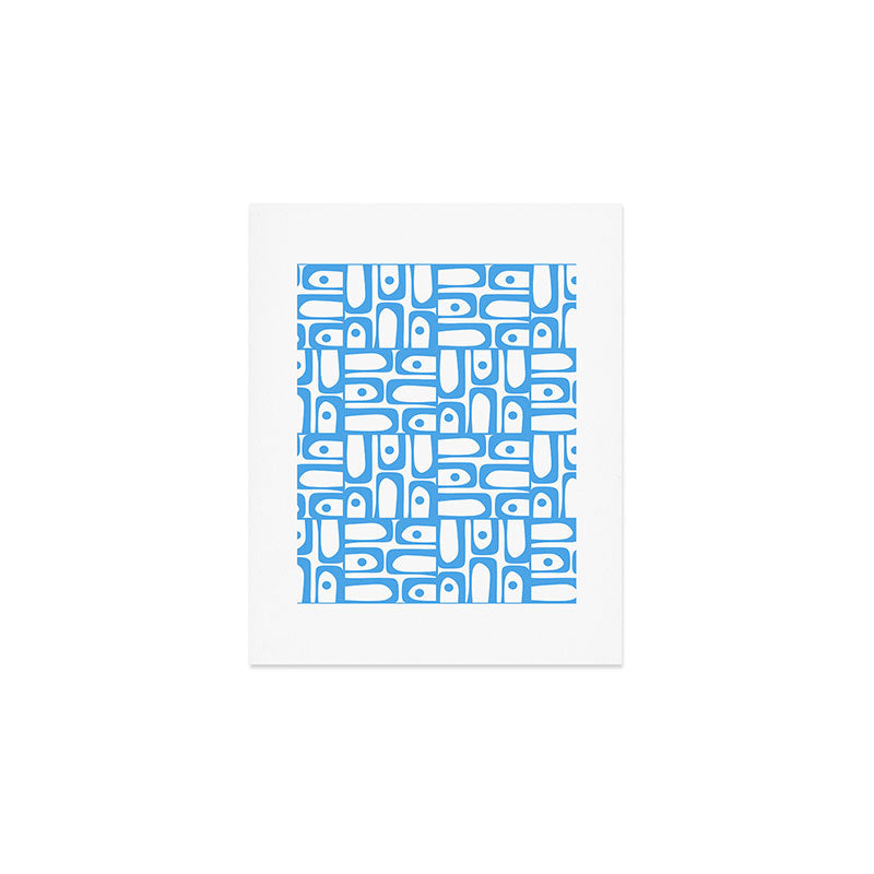 Mid Century Modern Piquet Abstract Multi Geometric Pattern Blue and White  Art Print Gallery Image 1