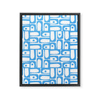 Mid Century Modern Piquet Abstract Multi Geometric Pattern Blue and White  Framed Canvas Print Gallery Image 8