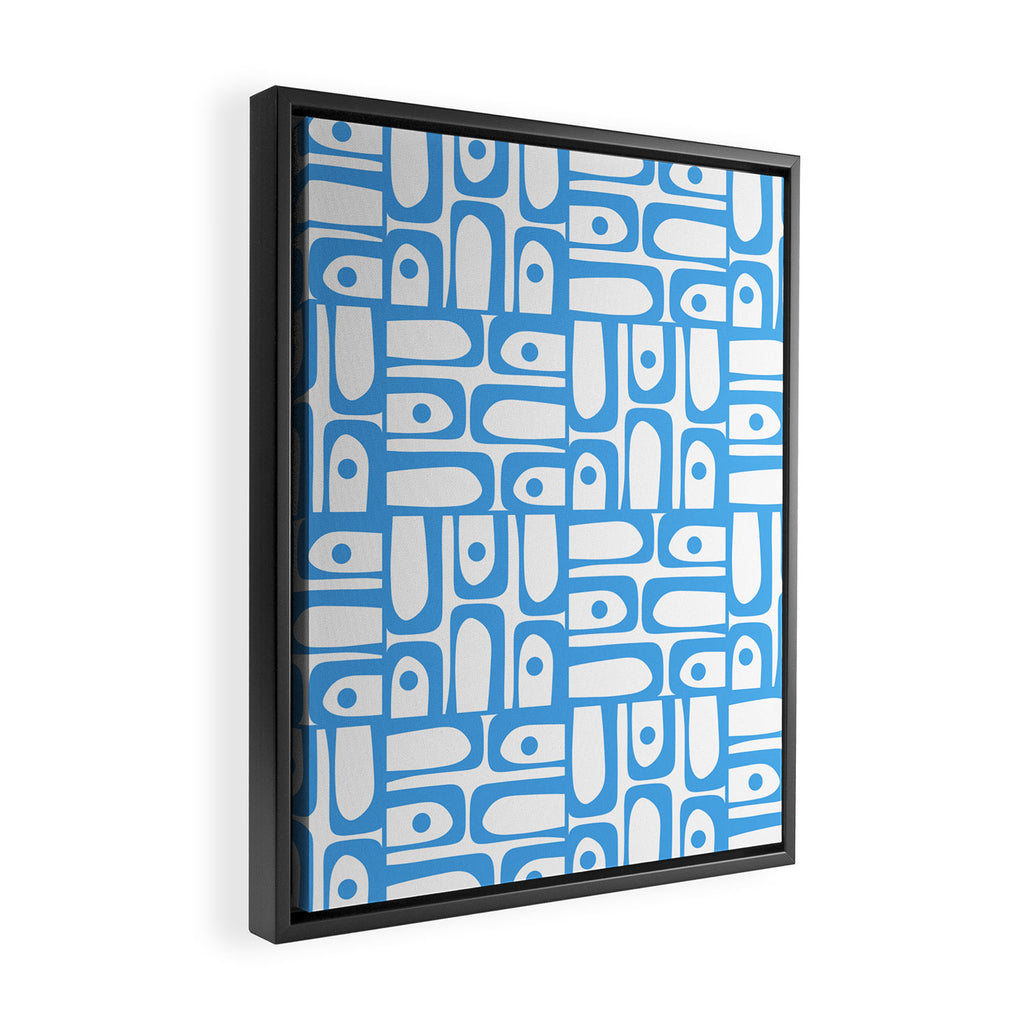 Mid Century Modern Piquet Abstract Multi Geometric Pattern Blue and White  Framed Canvas Print Gallery Image 2