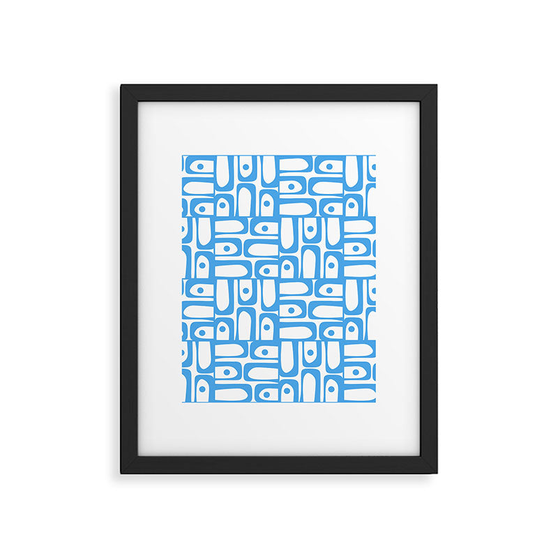 Mid Century Modern Piquet Abstract Multi Geometric Pattern Blue and White  Framed Art Print Gallery Image 6