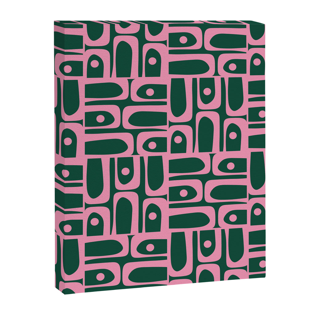 Mid Century Modern Piquet Abstract Multi Geometric Pattern Dark Green and Retro Pink Canvas Print Gallery Image 8