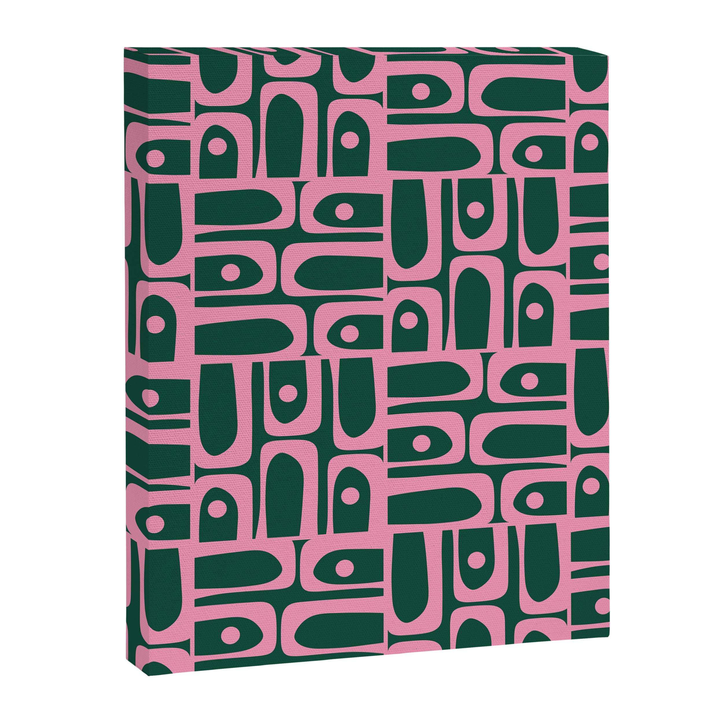 Mid Century Modern Piquet Abstract Multi Geometric Pattern Dark Green and Retro Pink Canvas Print Gallery Image 8