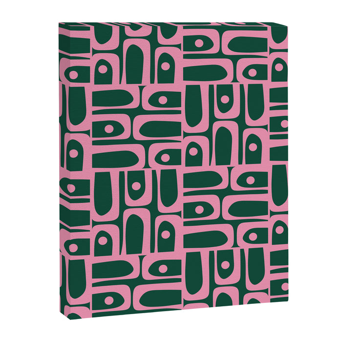 Mid Century Modern Piquet Abstract Multi Geometric Pattern Dark Green and Retro Pink Canvas Print Gallery Image 1