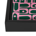 Mid Century Modern Piquet Abstract Multi Geometric Pattern Dark Green and Retro Pink Framed Canvas Print Gallery Image 3