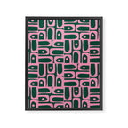Mid Century Modern Piquet Abstract Multi Geometric Pattern Dark Green and Retro Pink Framed Canvas Print Gallery Image 8