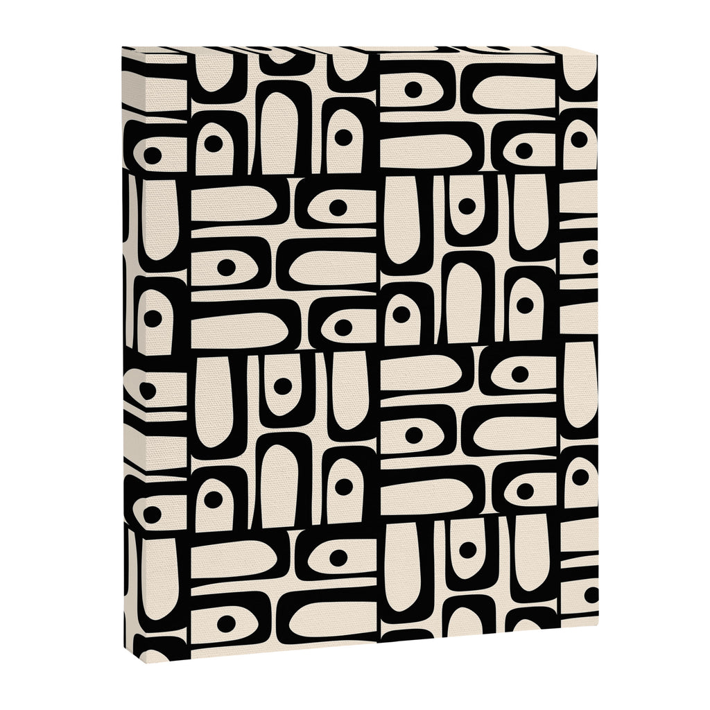 Mid Century Modern Piquet Abstract Multi Geometric Pattern in Black and Almond Cream Canvas Print Gallery Image 8