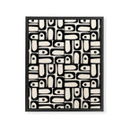 Mid Century Modern Piquet Abstract Multi Geometric Pattern in Black and Almond Cream Framed Canvas Print Gallery Image 8