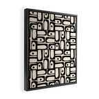 Mid Century Modern Piquet Abstract Multi Geometric Pattern in Black and Almond Cream Framed Canvas Print Gallery Image 2