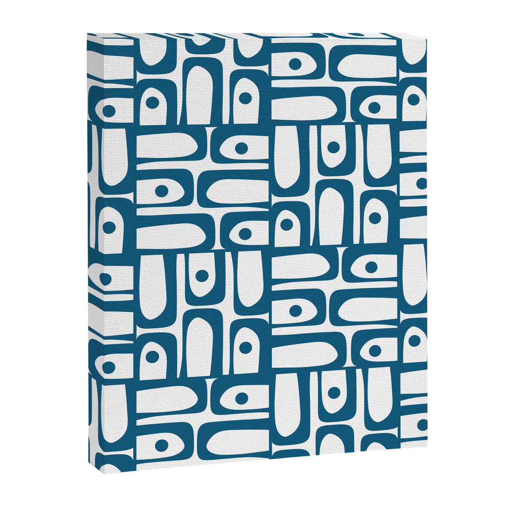 Mid Century Modern Piquet Abstract Multi Geometric Pattern in Blue and White Canvas Print Gallery Image 8