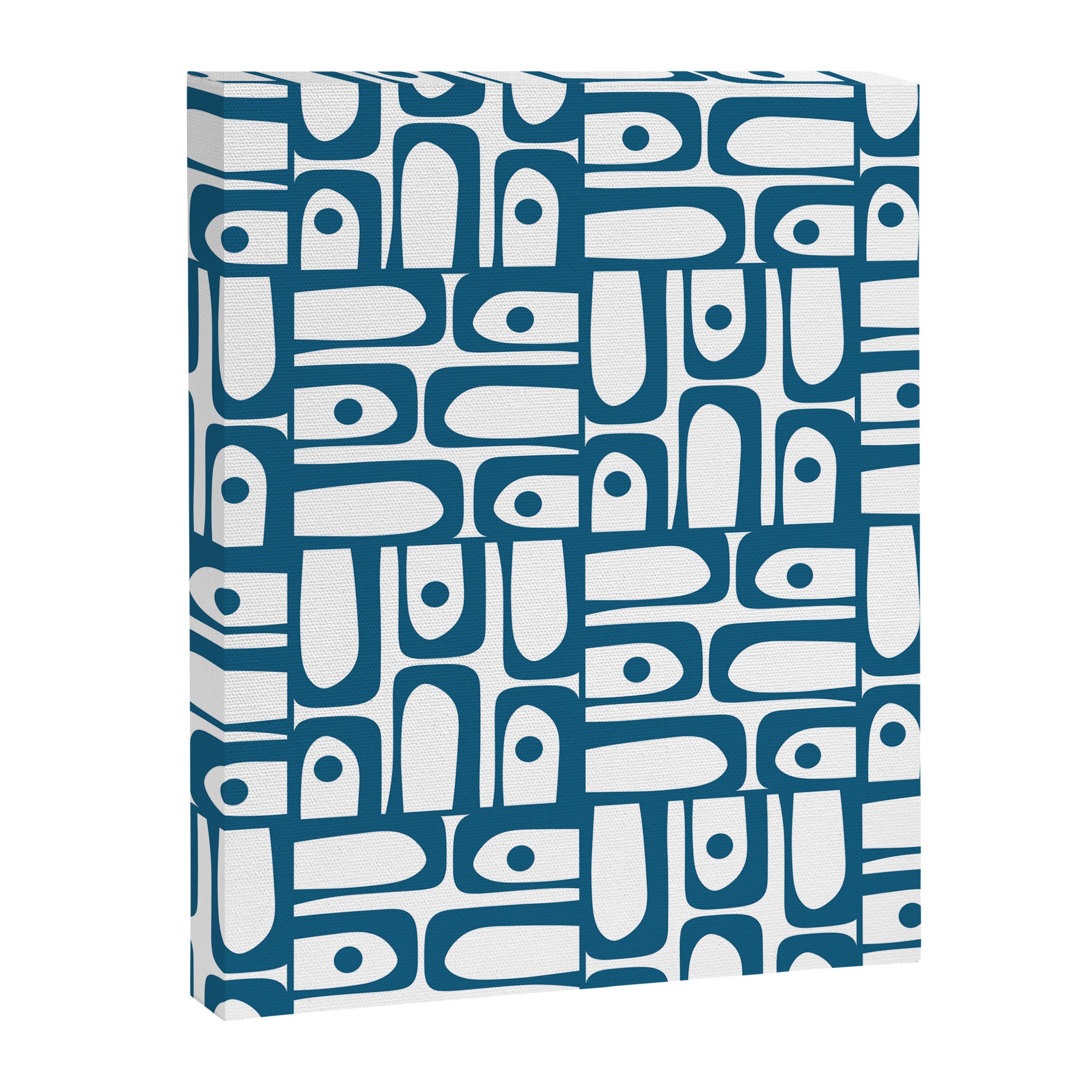 Mid Century Modern Piquet Abstract Multi Geometric Pattern in Blue and White Canvas Print Gallery Image 8