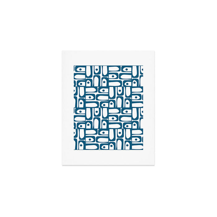 Mid Century Modern Piquet Abstract Multi Geometric Pattern in Blue and White Art Print Gallery Image 1