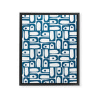 Mid Century Modern Piquet Abstract Multi Geometric Pattern in Blue and White Framed Canvas Print Gallery Image 8