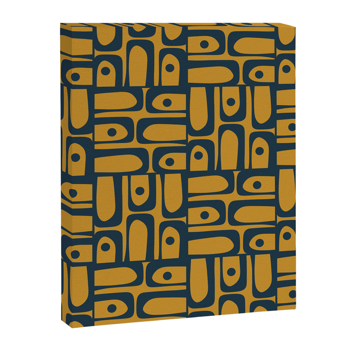 Mid Century Modern Piquet Abstract Multi Geometric Pattern in Dark Mustard and Navy Blue Canvas Print Gallery Image 1