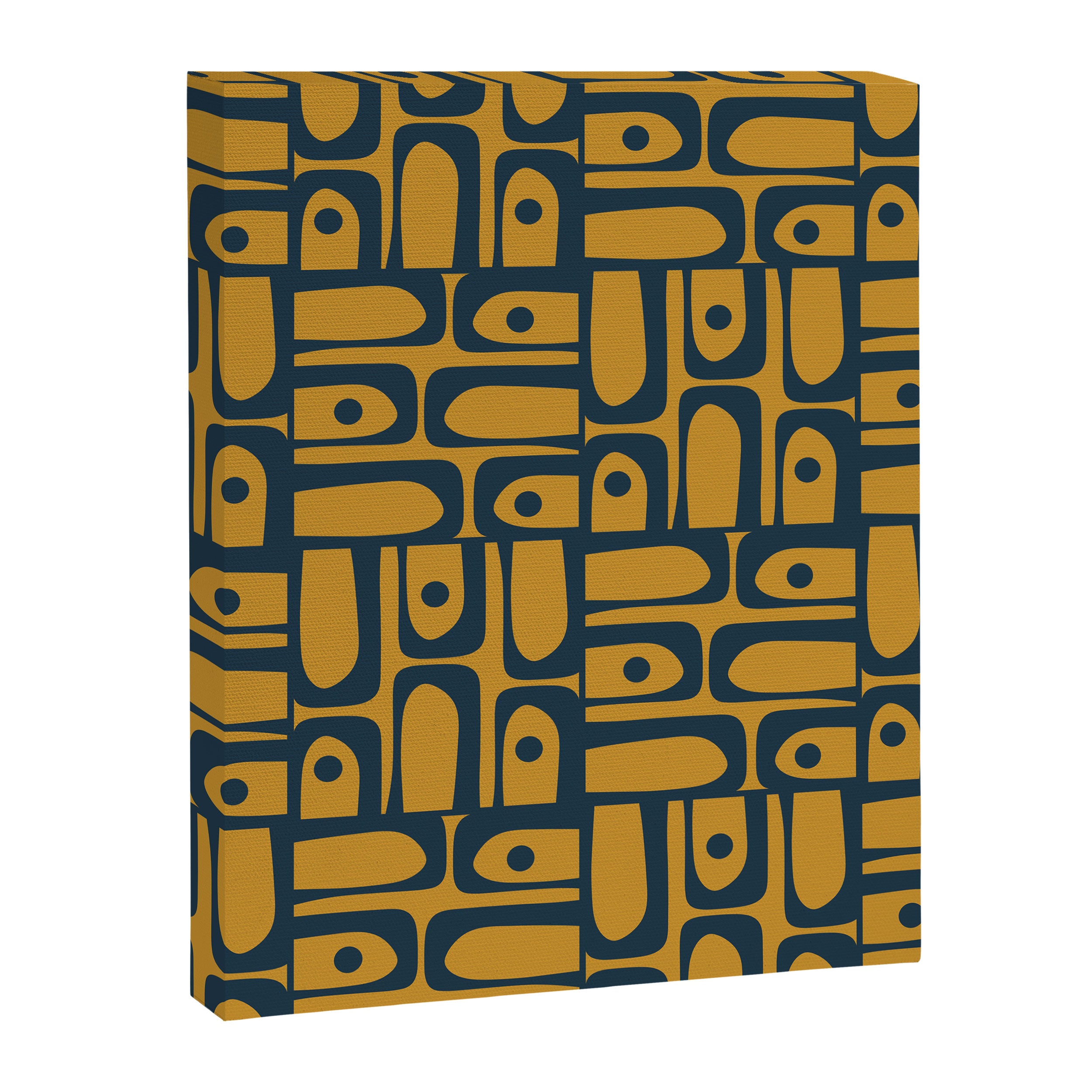 Mid Century Modern Piquet Abstract Multi Geometric Pattern in Dark Mustard and Navy Blue Canvas Print Gallery Image 8