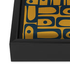 Mid Century Modern Piquet Abstract Multi Geometric Pattern in Dark Mustard and Navy Blue Framed Canvas Print Gallery Image 3