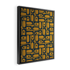 Mid Century Modern Piquet Abstract Multi Geometric Pattern in Dark Mustard and Navy Blue Framed Canvas Print Gallery Image 2