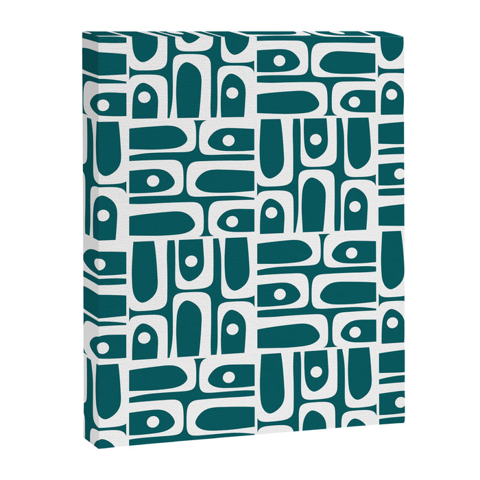 Mid Century Modern Piquet Abstract Multi Geometric Pattern in Deep Teal Marine Green-Blue and White Canvas Print Gallery Image 1