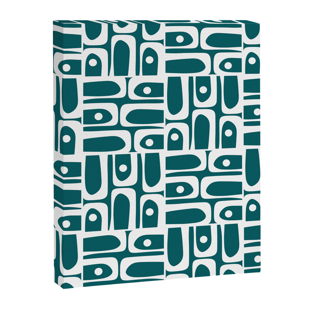 Mid Century Modern Piquet Abstract Multi Geometric Pattern in Deep Teal Marine Green-Blue and White Canvas Print Gallery Image 8