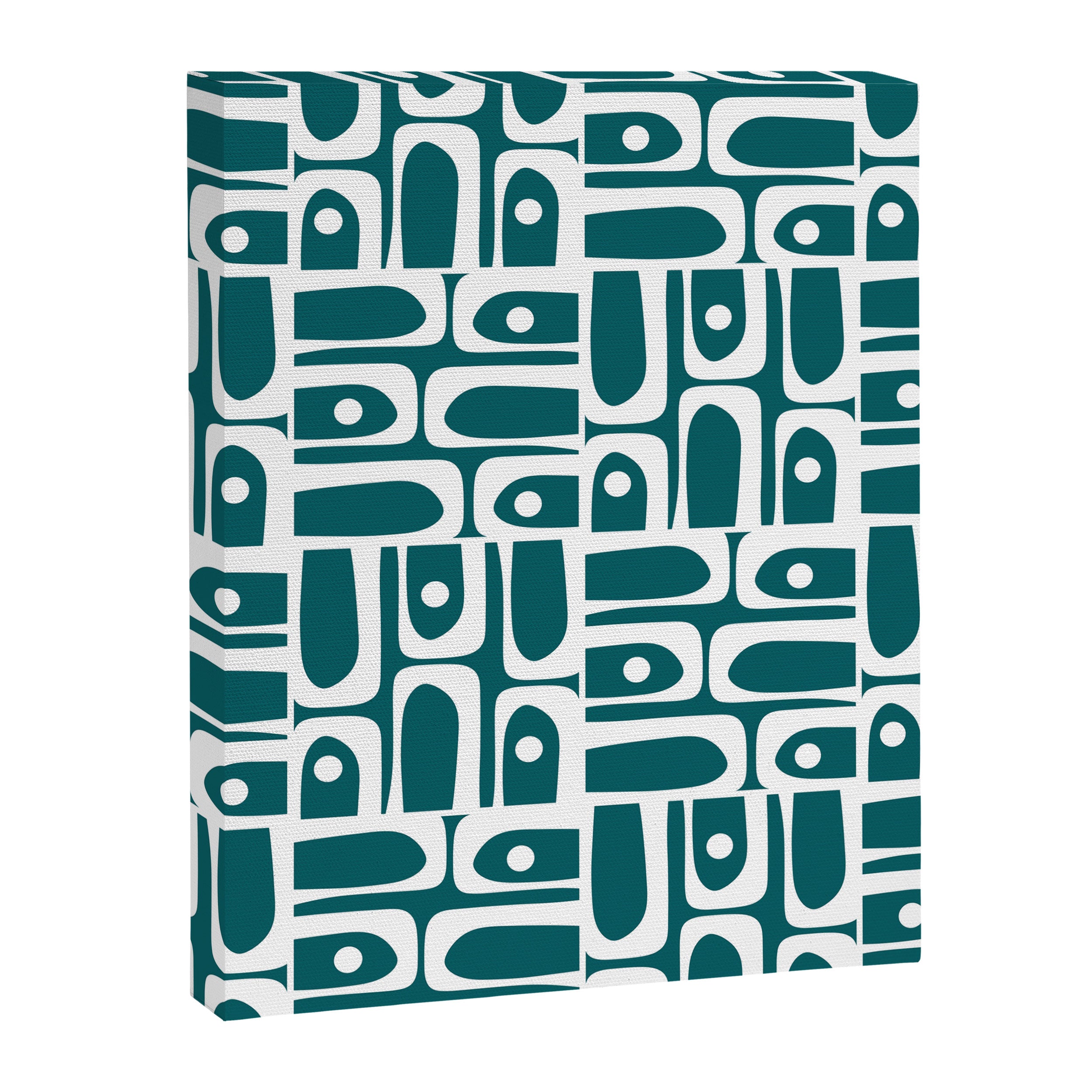Mid Century Modern Piquet Abstract Multi Geometric Pattern in Deep Teal Marine Green-Blue and White Canvas Print Gallery Image 8