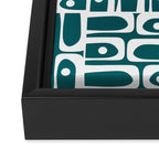 Mid Century Modern Piquet Abstract Multi Geometric Pattern in Deep Teal Marine Green-Blue and White Framed Canvas Print Gallery Image 3