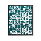 Mid Century Modern Piquet Abstract Multi Geometric Pattern in Deep Teal Marine Green-Blue and White Framed Canvas Print Gallery Image 8