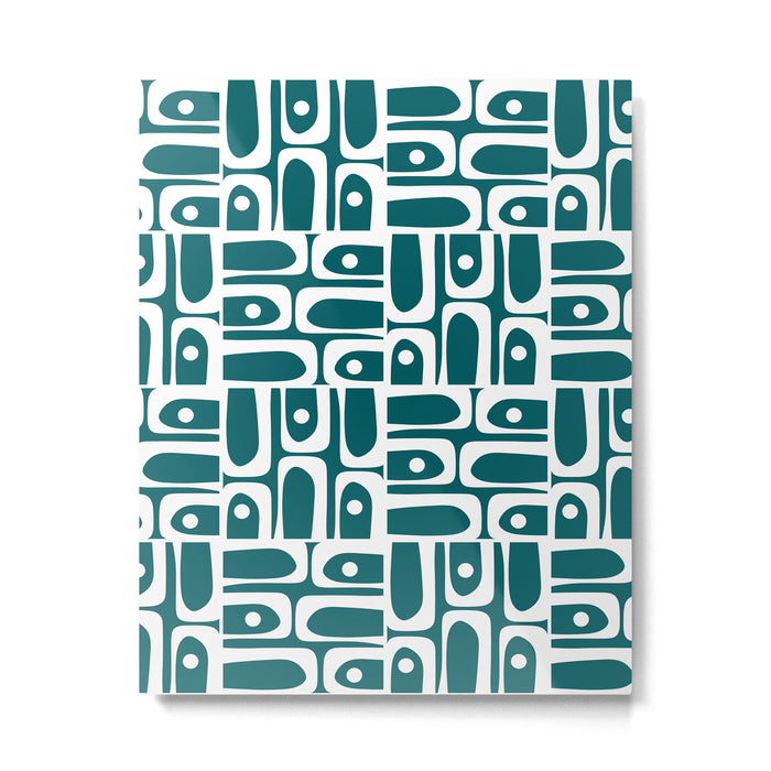 Mid Century Modern Piquet Abstract Multi Geometric Pattern in Deep Teal Marine Green-Blue and White Metal Print Gallery Image 1
