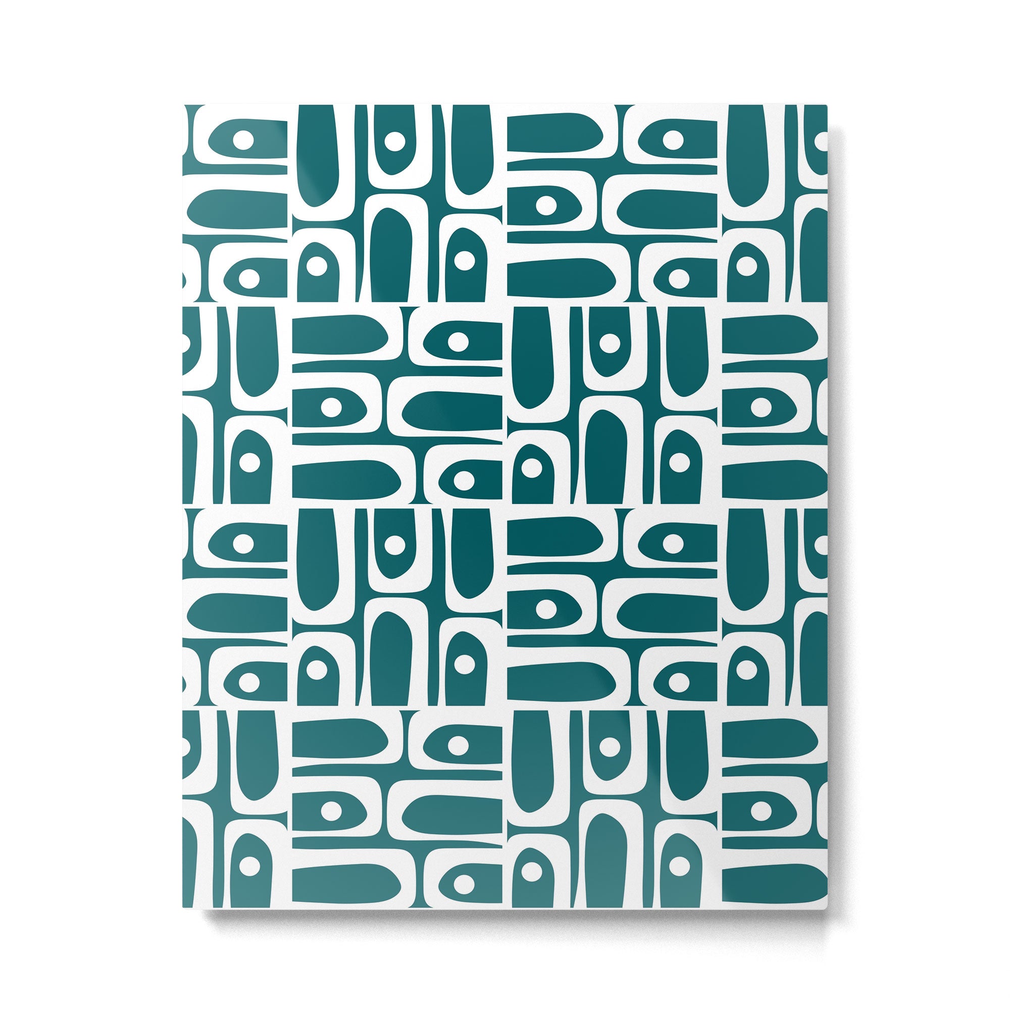 Mid Century Modern Piquet Abstract Multi Geometric Pattern in Deep Teal Marine Green-Blue and White Metal Print Gallery Image 6