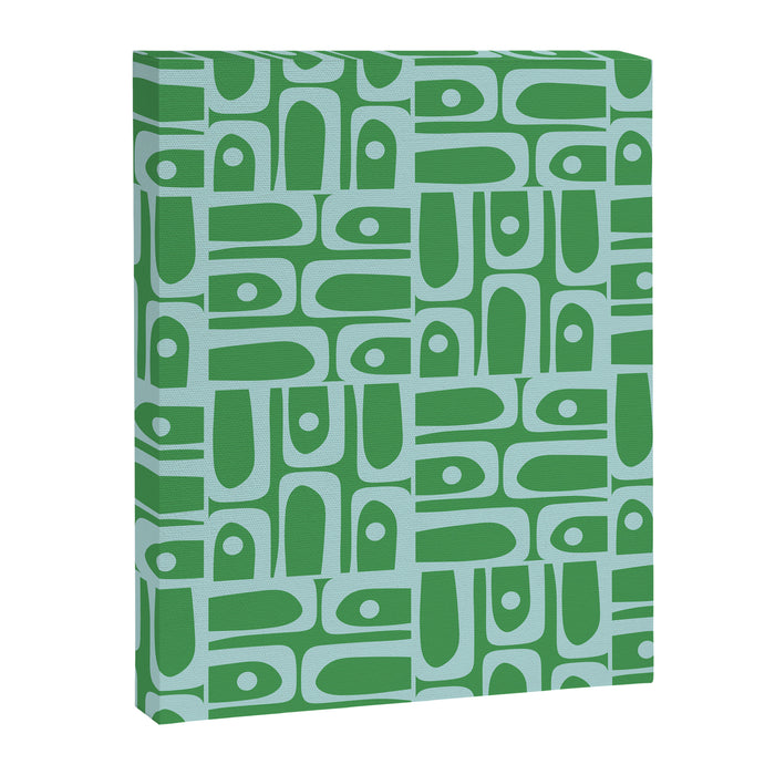 Mid Century Modern Piquet Abstract Multi Geometric Pattern in Green and Light Blue Canvas Print Gallery Image 1