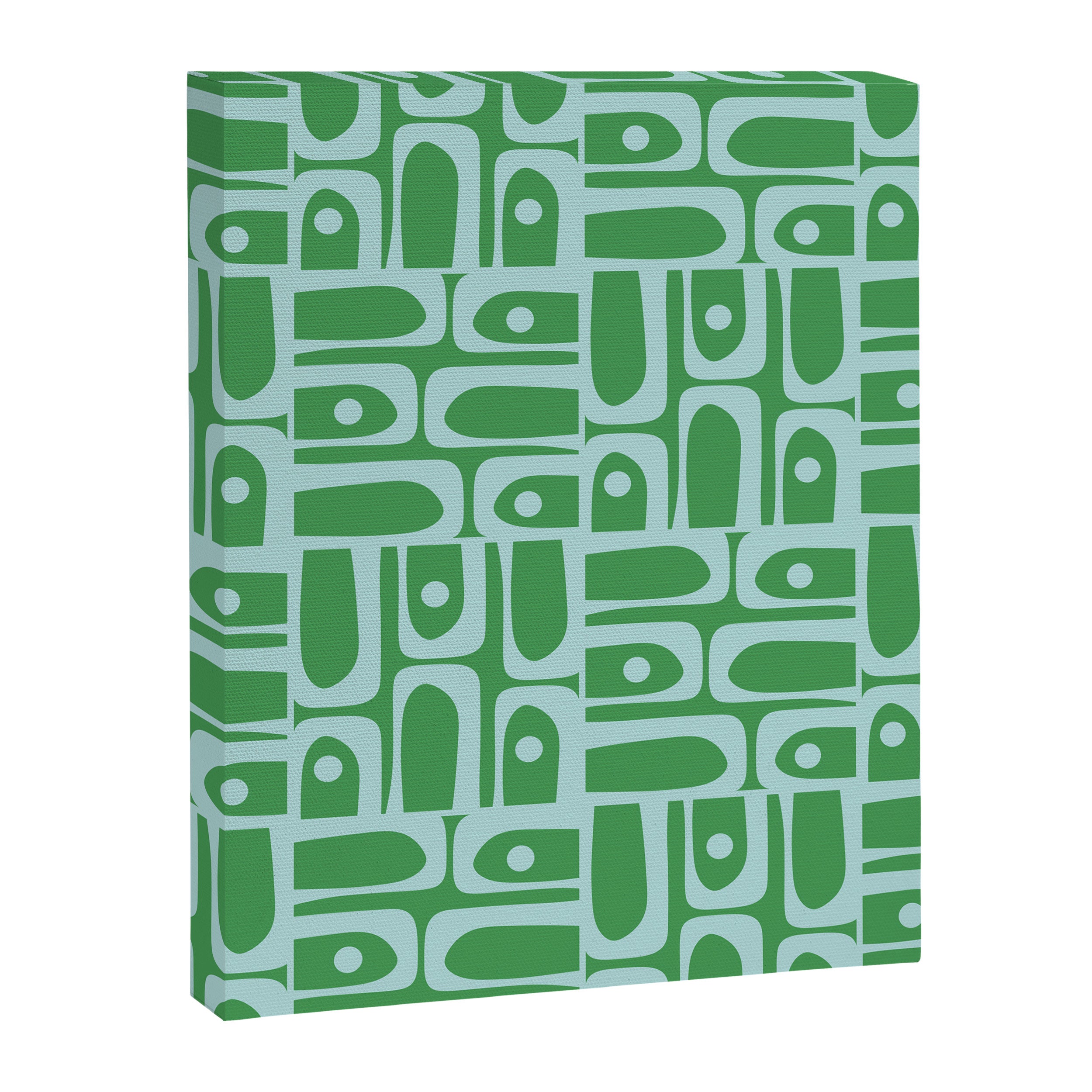 Mid Century Modern Piquet Abstract Multi Geometric Pattern in Green and Light Blue Canvas Print Gallery Image 8
