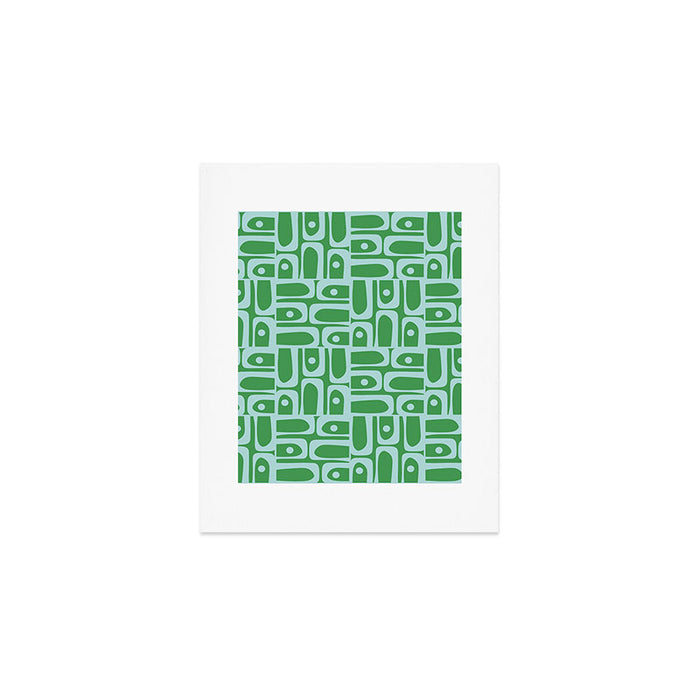 Mid Century Modern Piquet Abstract Multi Geometric Pattern in Green and Light Blue Art Print Gallery Image 1