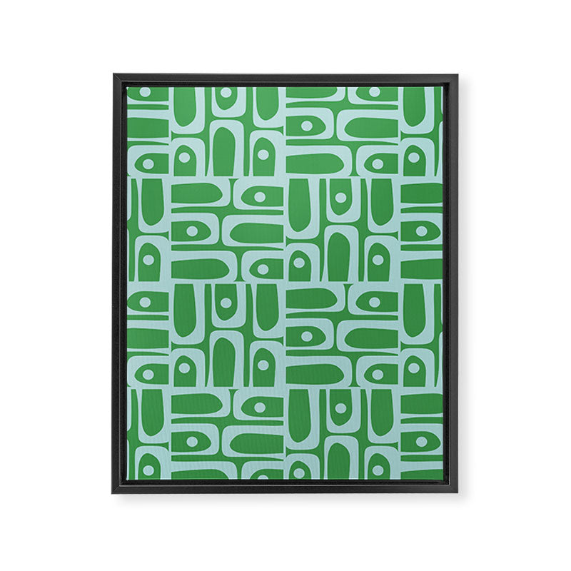 Mid Century Modern Piquet Abstract Multi Geometric Pattern in Green and Light Blue Framed Canvas Print Gallery Image 8