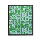 Mid Century Modern Piquet Abstract Multi Geometric Pattern in Green and Light Blue Framed Canvas Print Gallery Image 8