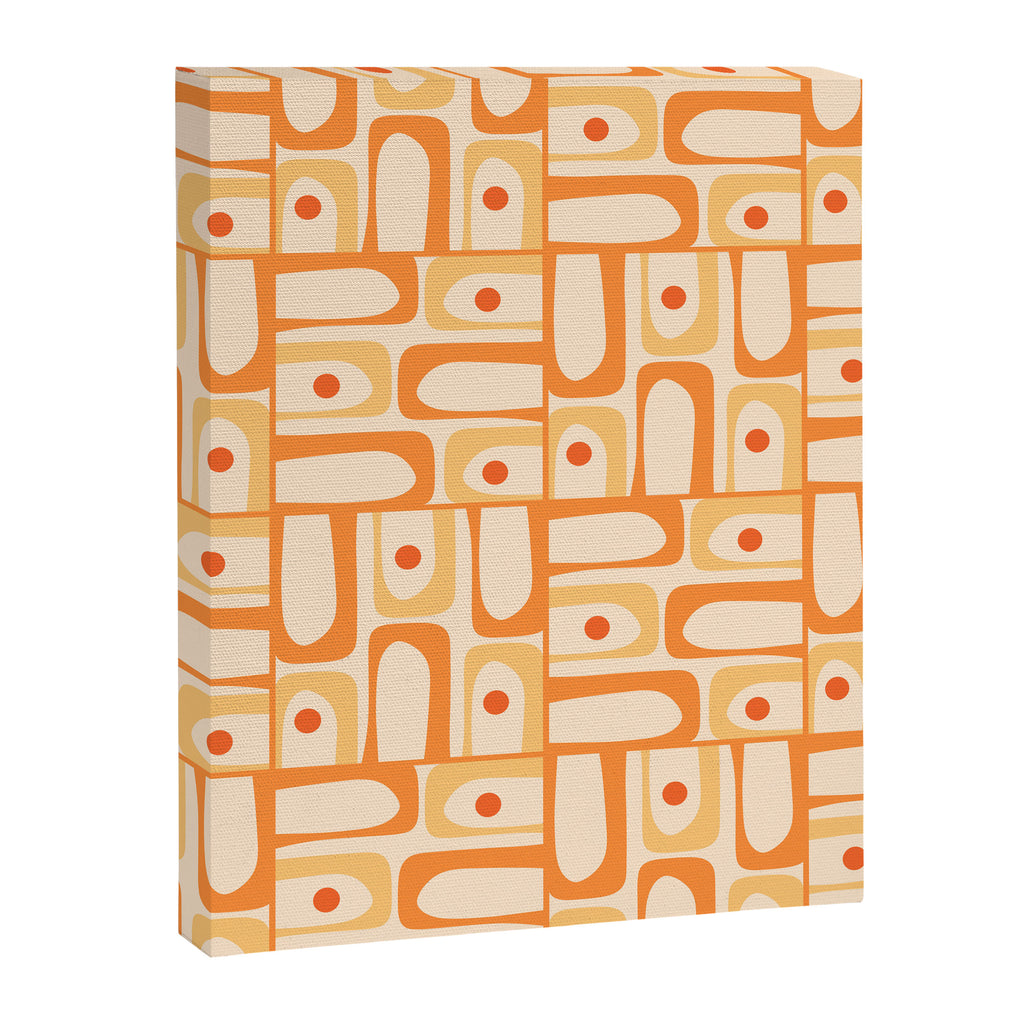Mid Century Modern Piquet Abstract Multi Geometric Pattern in Light Tangerine Orange Tones Canvas Print Gallery Image 8
