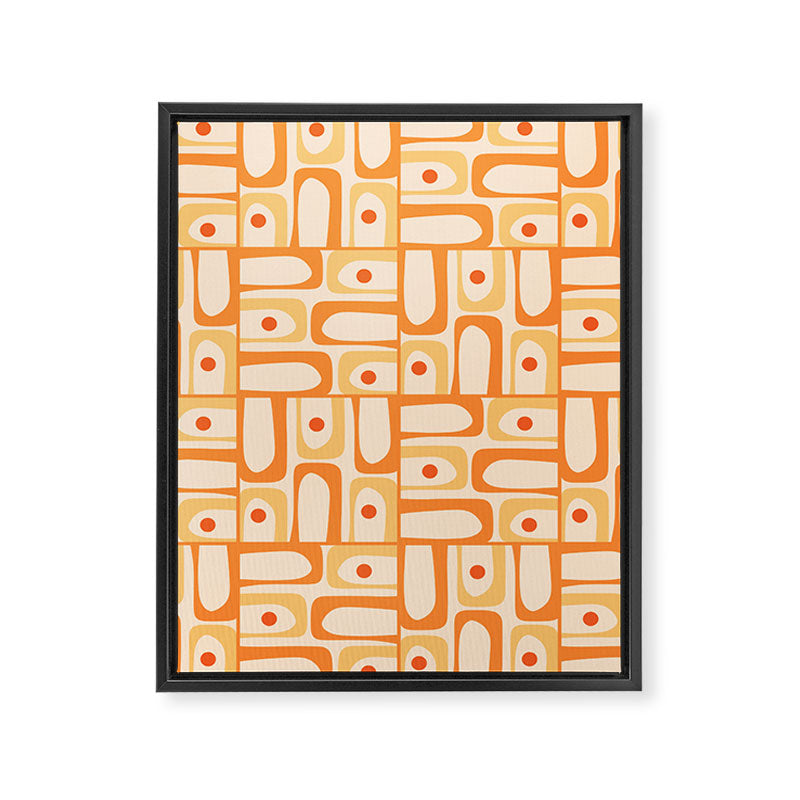 Mid Century Modern Piquet Abstract Multi Geometric Pattern in Light Tangerine Orange Tones Framed Canvas Print Gallery Image 8
