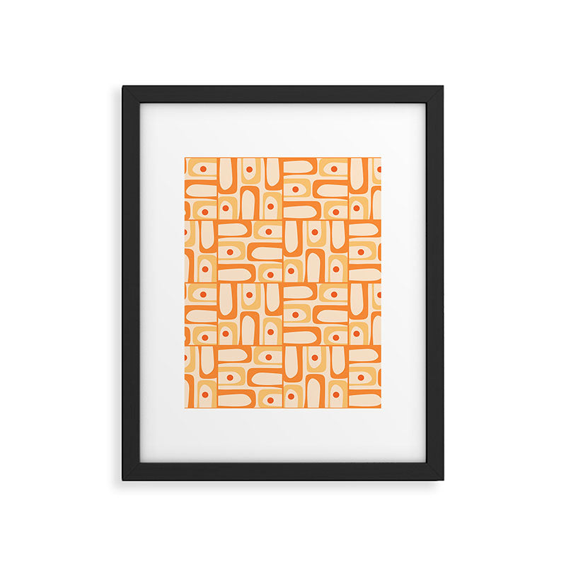 Mid Century Modern Piquet Abstract Multi Geometric Pattern in Light Tangerine Orange Tones Framed Art Print Gallery Image 6