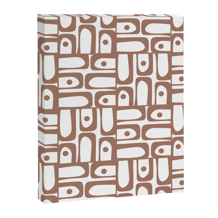 Mid Century Modern Piquet Abstract Multi Geometric Pattern in Mocha and White Canvas Print Gallery Image 1